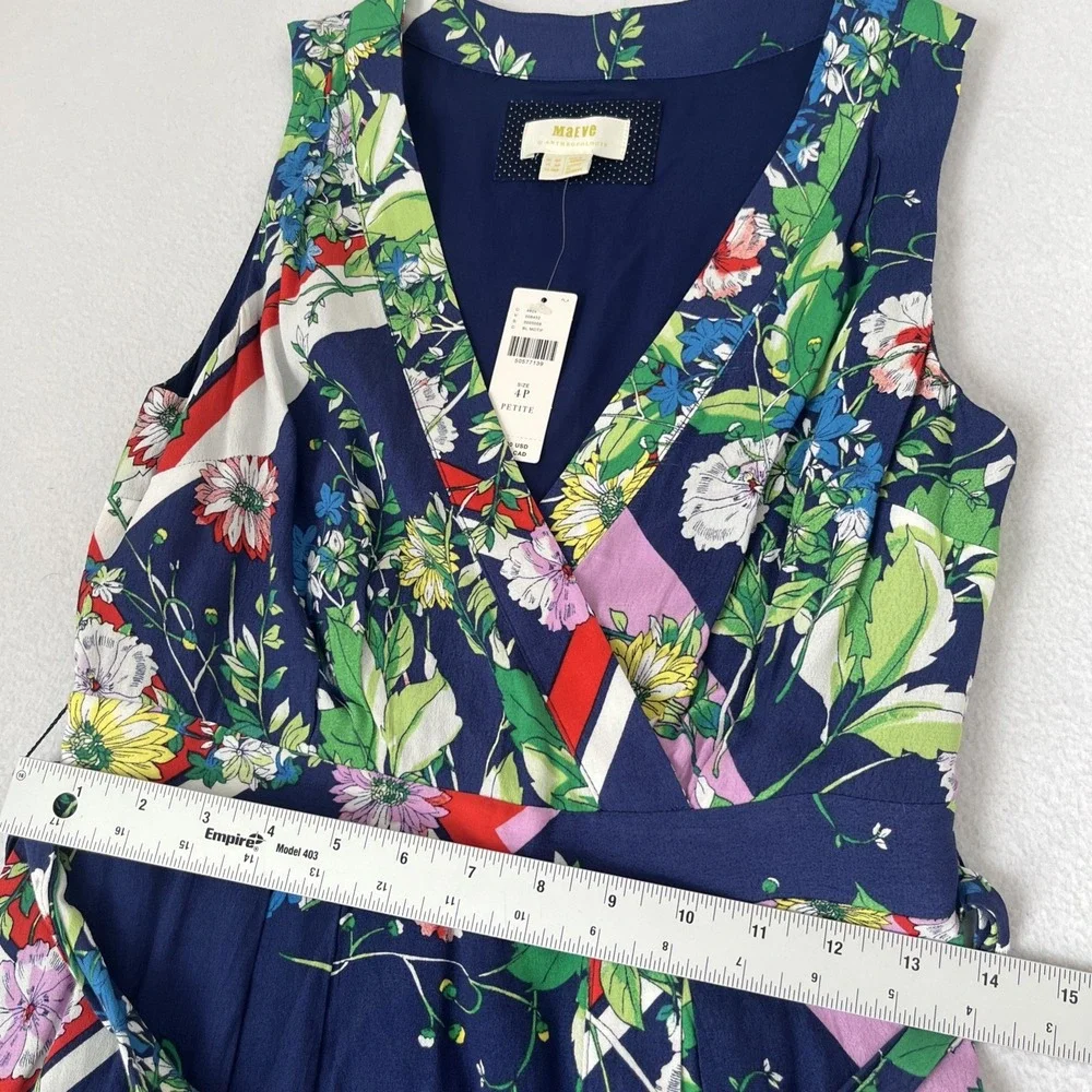 Anthropologie Maeve Spirited Midi Dress Blue Motif Floral 4P NWT